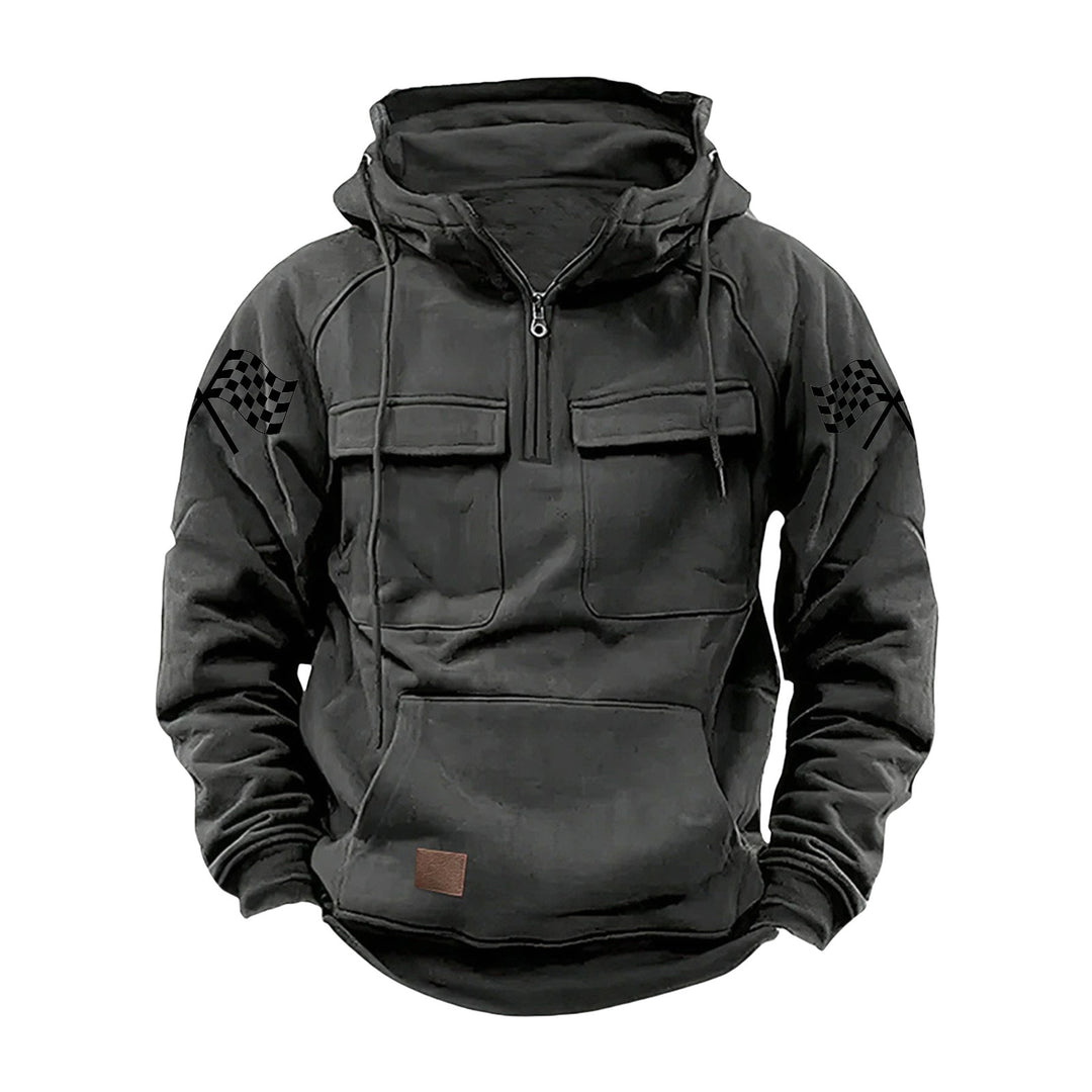 Herren nan Kapuzenpullover mit Halbzip, Cargo-Brusttaschen und Kängurutasche EB