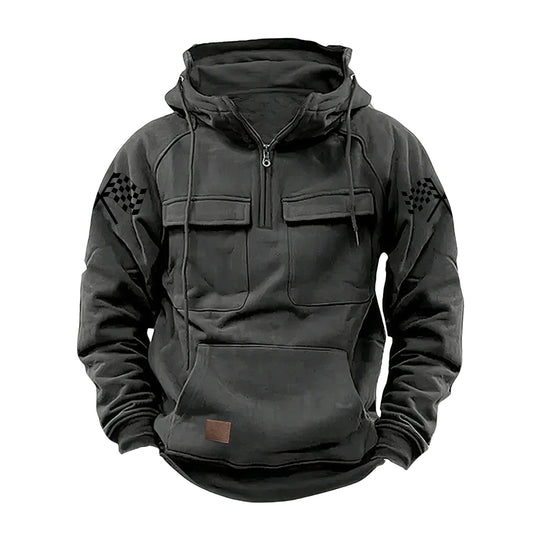 Herren nan Kapuzenpullover mit Halbzip, Cargo-Brusttaschen und Kängurutasche EB