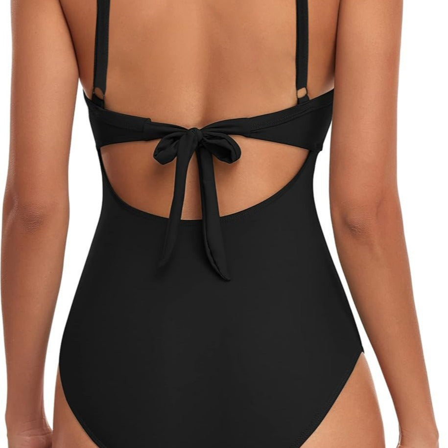 Damen Einteiliger Badeanzug mit modernem Cut-Out und elegantem Wickeldesign EB