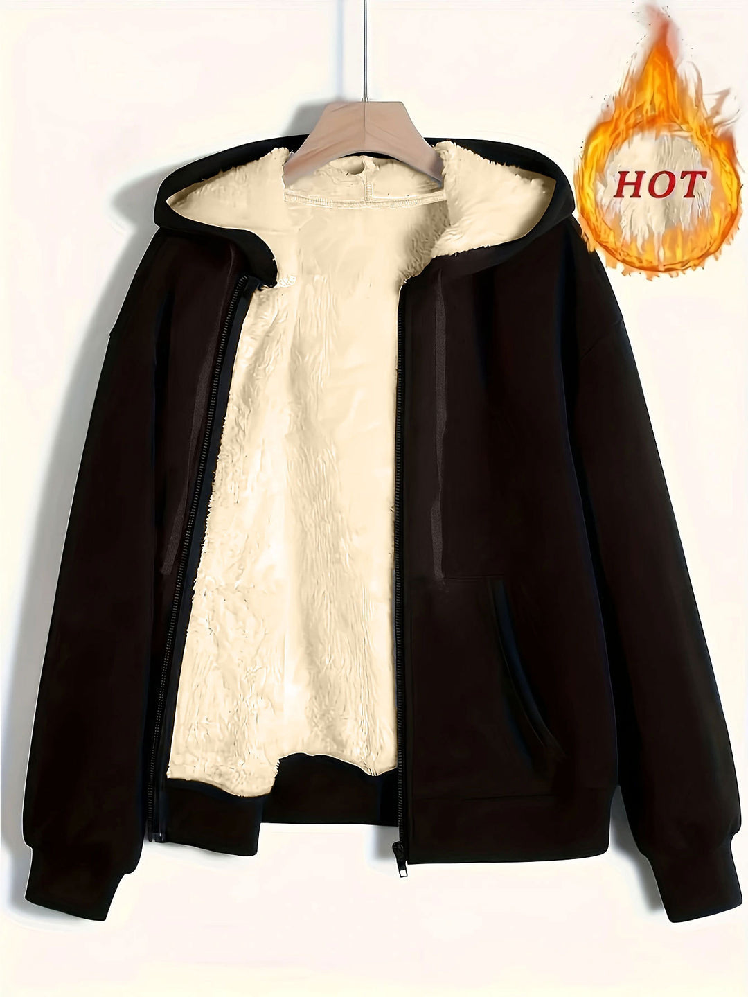 Damen kuschelige Fleecejacke mit Reißverschluss und Kapuze EB