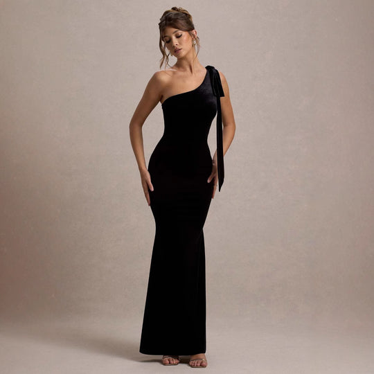 Damen Elegantes Maxikleid mit asymmetrischem Träger und figurbetontem Schnitt EB