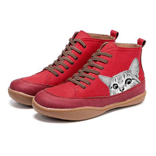 Damen modische High-Top Sneakers mit Katzenmotiv EB