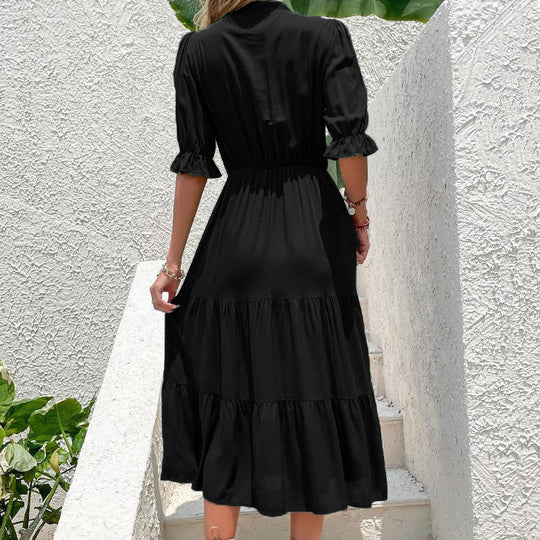 Damen Fließendes Maxikleid mit Gürtel und Rüschen EB