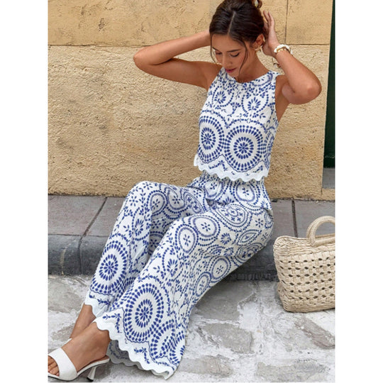 Damen Zweiteiliges Set mit floralem Muster und weitem Schnitt EB