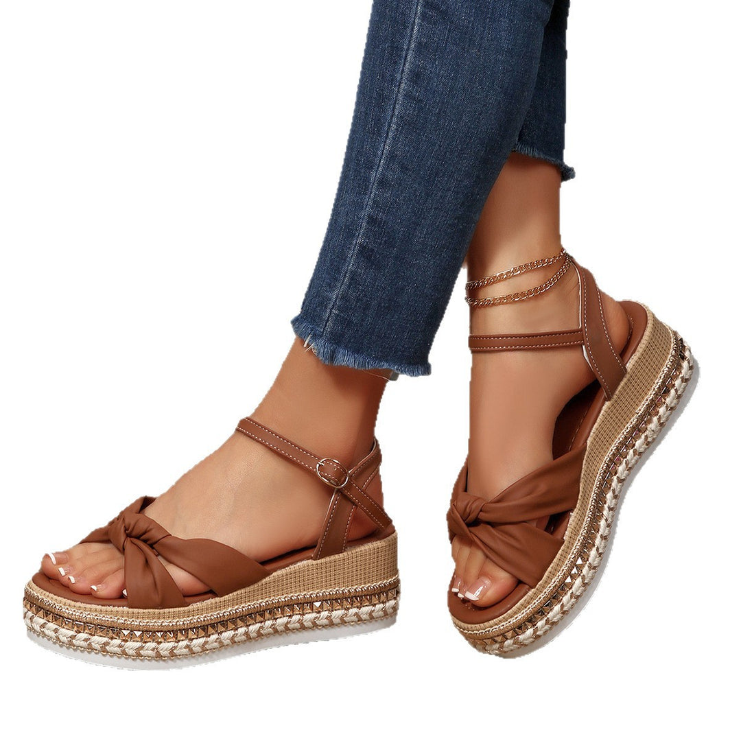 Damen Komfortable Plateau-Sandalen mit Knoten-Detail EB