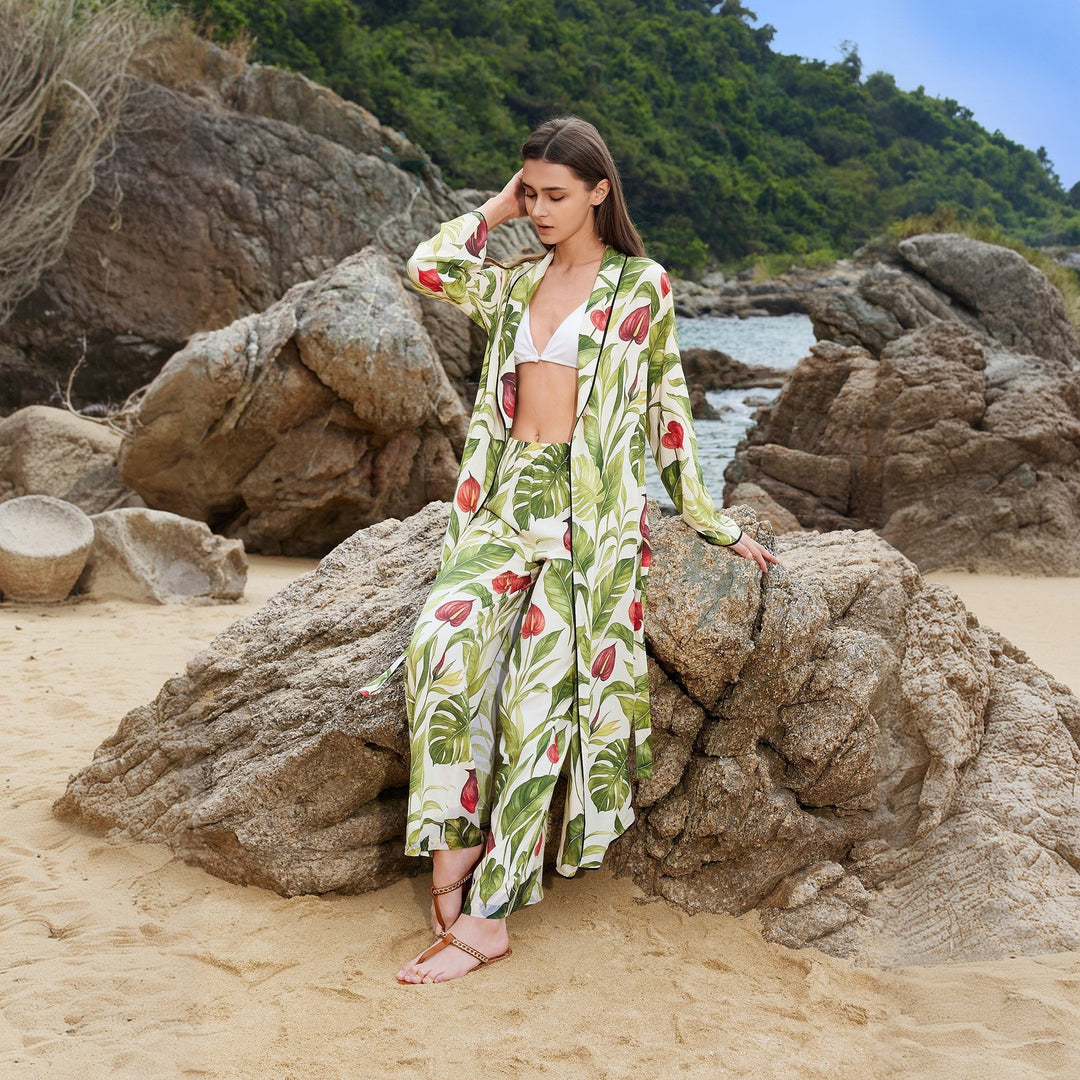 Damen luftiger Kimono mit floralen Mustern EB
