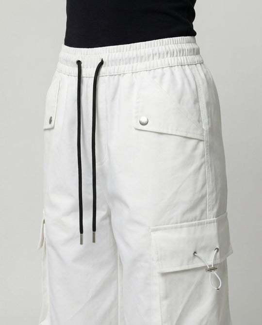 Damen nan weite Cargo-Hose mit elastischem Bund, großen Klappentaschen und verstellbarem Saum EB