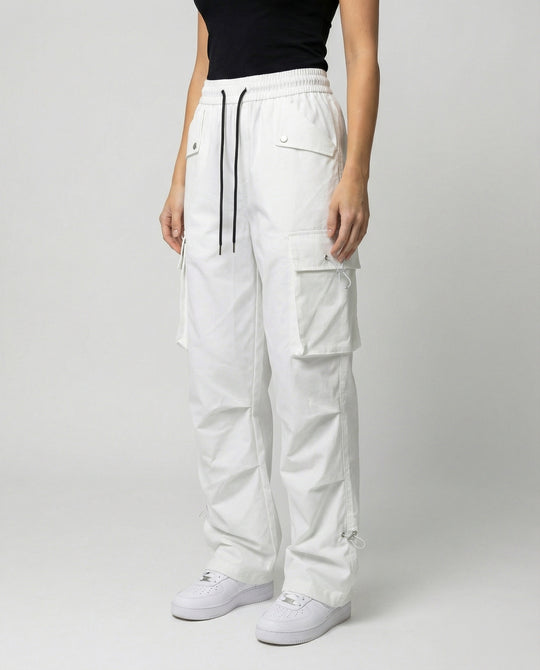 Damen nan weite Cargo-Hose mit elastischem Bund, großen Klappentaschen und verstellbarem Saum EB