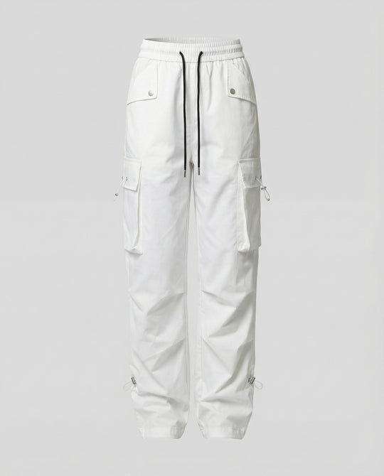 Damen nan weite Cargo-Hose mit elastischem Bund, großen Klappentaschen und verstellbarem Saum EB