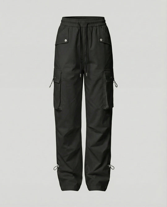Damen nan weite Cargo-Hose mit elastischem Bund, großen Klappentaschen und verstellbarem Saum EB