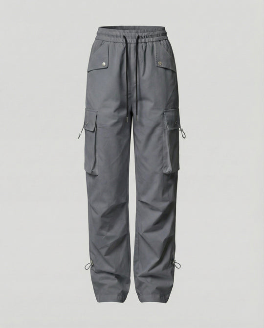 Damen nan weite Cargo-Hose mit elastischem Bund, großen Klappentaschen und verstellbarem Saum EB