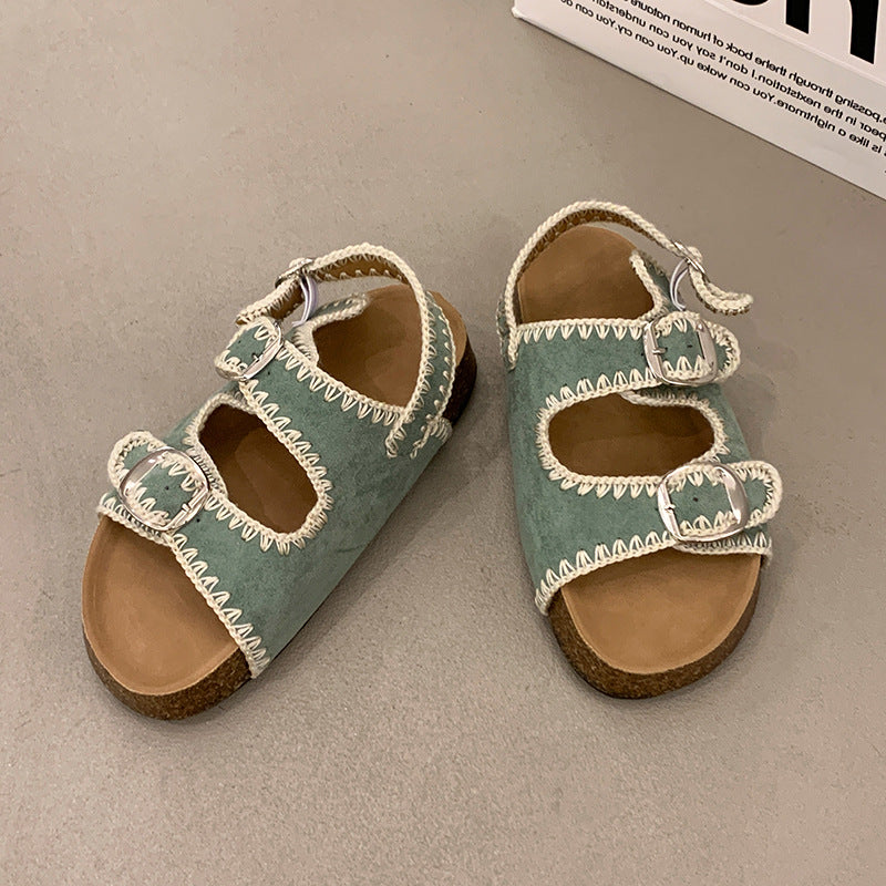 Damen bequeme Sandalen mit verstellbarem Schnallenverschluss und ergonomischem Fußbett EB