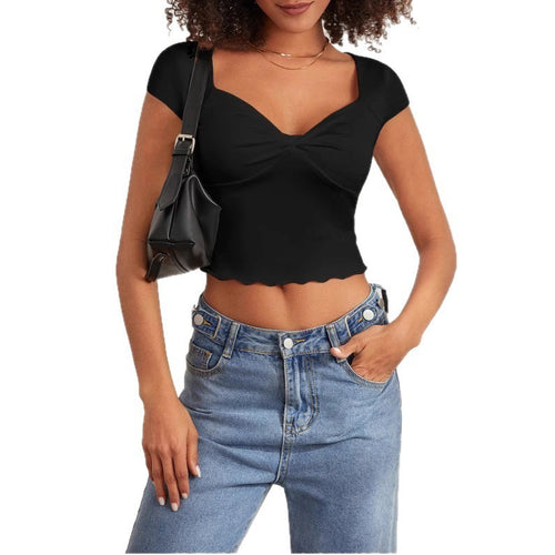 Damen Crop-Top mit herzförmigem Ausschnitt und Raffung EB