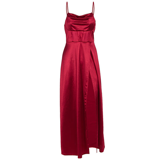Damen Elegantes Abendkleid mit schimmerndem Satinfinish und tiefem Schlitz EB