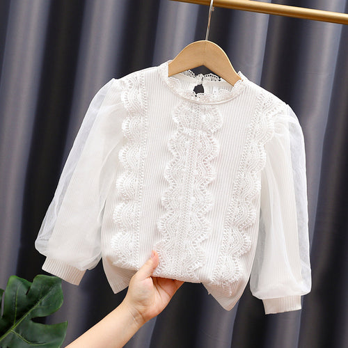 Mädchen elegante Bluse mit romantischem Spitzenbesatz EB