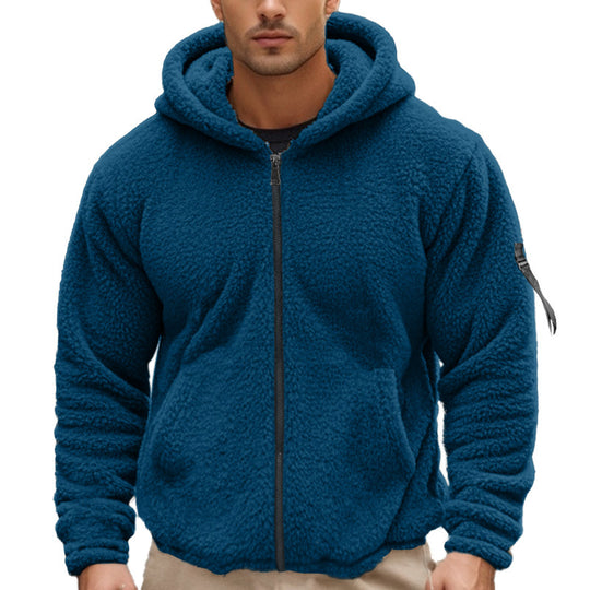 Herren nan wattierte Sherpa-Fleece-Kapuzenjacke mit durchgehendem Reißverschluss, elastischem Saum und Ärmel-Reißverschlusstasche EB