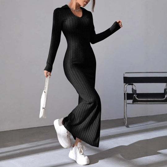 Damen Maxikleid mit strukturiertem V-Ausschnitt und Seitenschlitzen EB