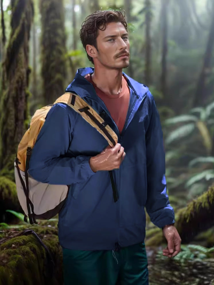 Herren funktionale Outdoor-Jacke mit verstellbarem Kapuzenkragen und atmungsaktiven Einsätzen EB