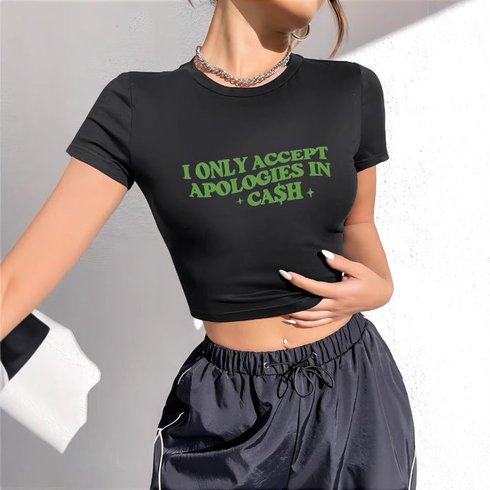 Damen Crop-T-Shirt mit künstlerischem Statementdruck EB