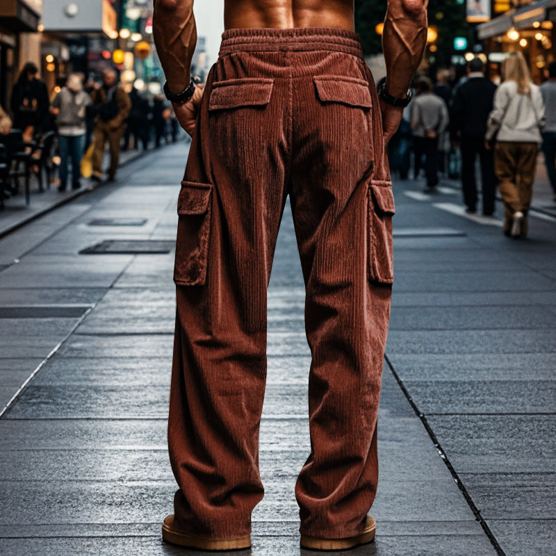 Herren lockere Cord-Cargo-Hosen mit praktischen Taschen EB