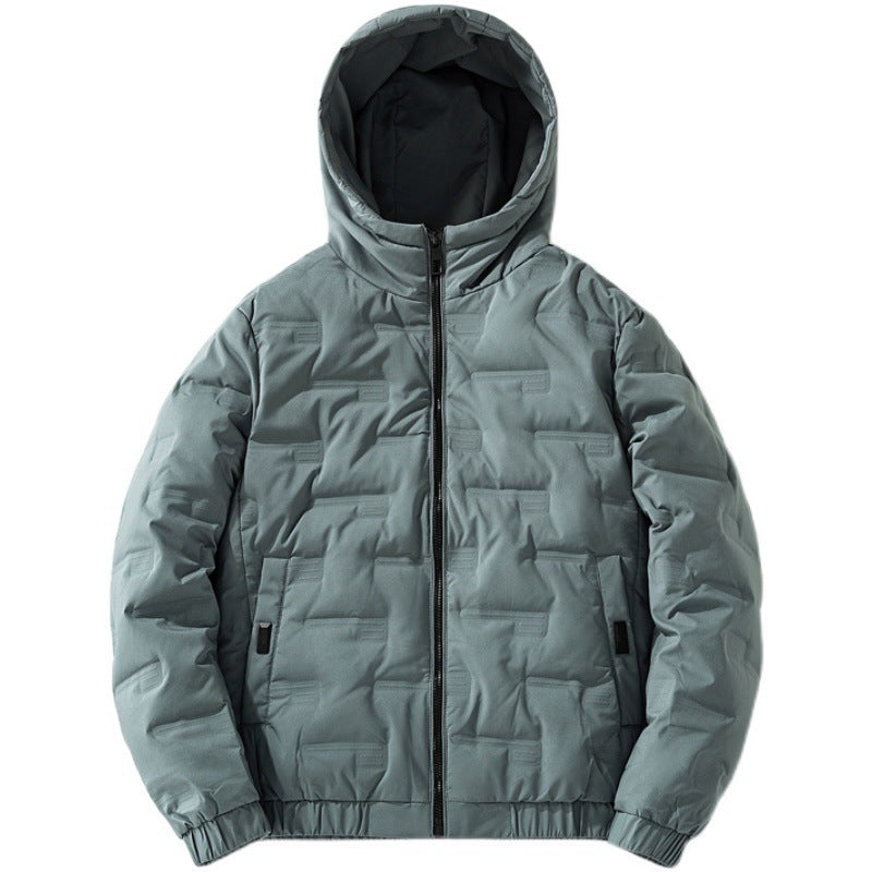 Herren nan isolierende Kapuzen-Steppjacke mit geprägtem Quadratmuster und elastischen Bündchen EB