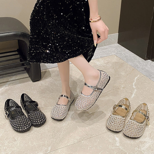 Damen Ballerinas mit geschlitzten Riemen und dekorativen Schleifen EB