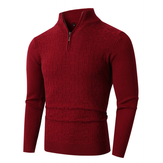 Herren Strickpullover mit modernem Zopfmuster und Halbreißverschluss EB