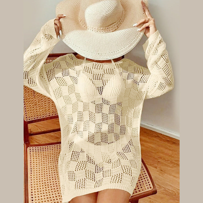 Damen luftiger Häkel-Strandpullover EB
