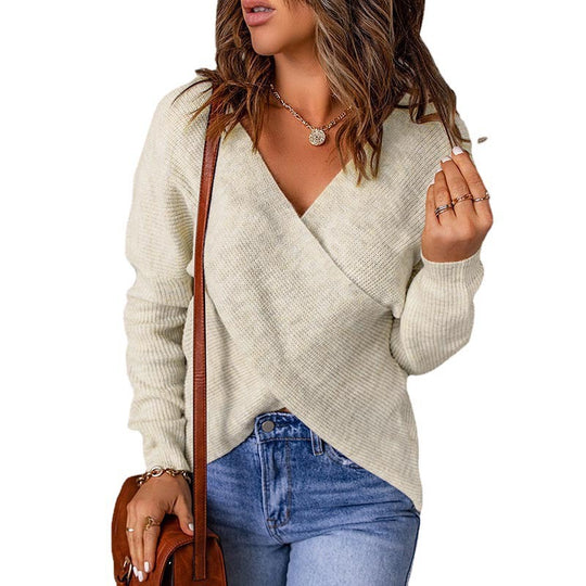 Damen Wickelpullover im modernen Rippstrickdesign EB