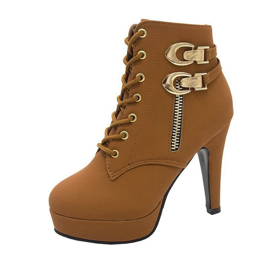 Damen Stiefeletten mit stylischem Schnürdesign und goldenen Akzent-Details EB