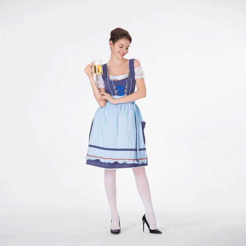 Damen nan klassisches Trachten-Dirndl mit gepunktetem Mieder, geschnürter Korsage und abnehmbarer Rüschen-Schürze EB