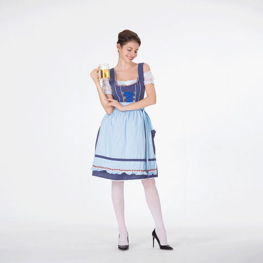 Damen nan klassisches Trachten-Dirndl mit gepunktetem Mieder, geschnürter Korsage und abnehmbarer Rüschen-Schürze EB