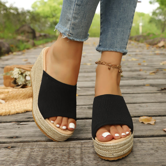 Damen modische Wedge-Pantoletten mit elastischem Obermaterial EB