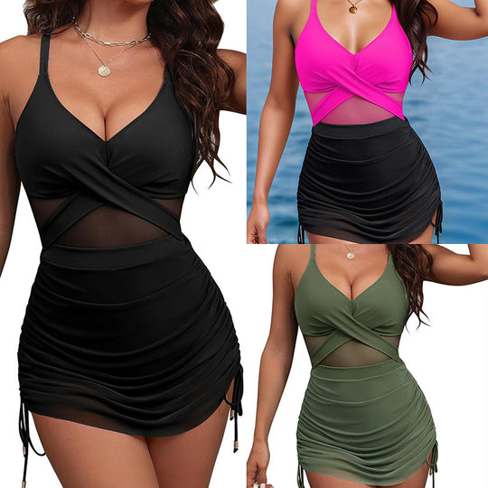 Damen Schwimmanzug mit modischem Wickeldesign und elegantem Rock EB