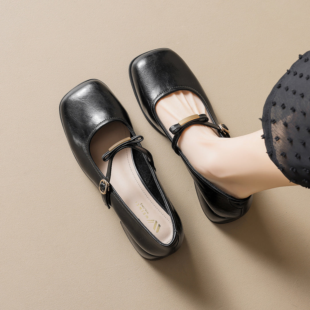 Damen Ballerinas mit elegantem Riemchen und modischem Blockabsatz EB