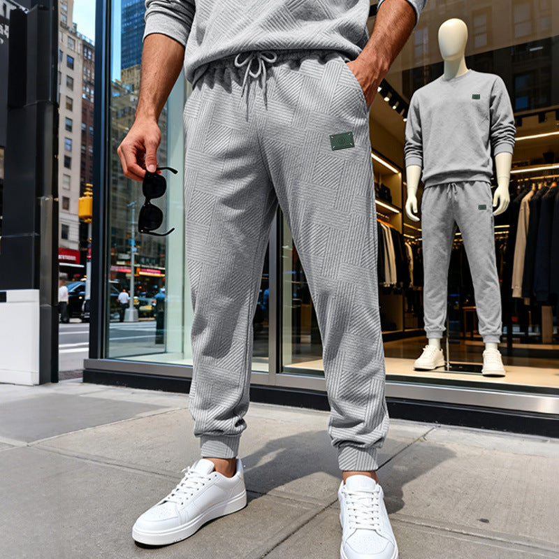 Herren Strukturierte Jogginghose mit geometrischer Waffelstruktur und elastischen Bündchen EB
