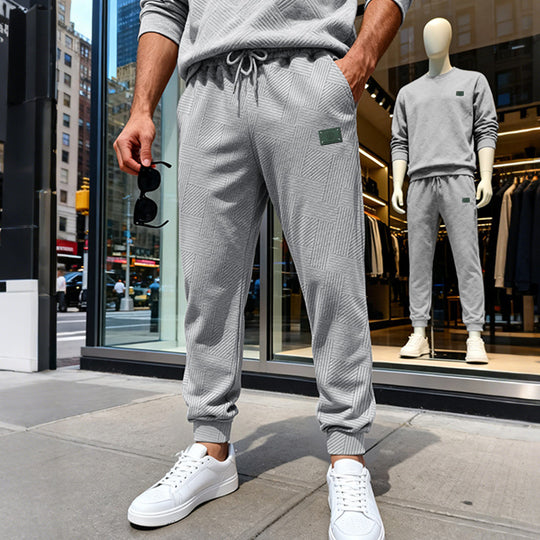 Herren Strukturierte Jogginghose mit geometrischer Waffelstruktur und elastischen Bündchen EB