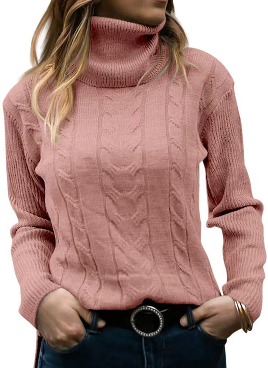 Damen Strickpullover mit Stehkragen und Zopfmuster EB