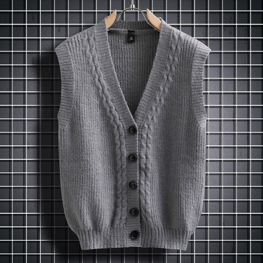 Damen ärmellose Strickjacke mit strukturiertem Zopfmuster EB