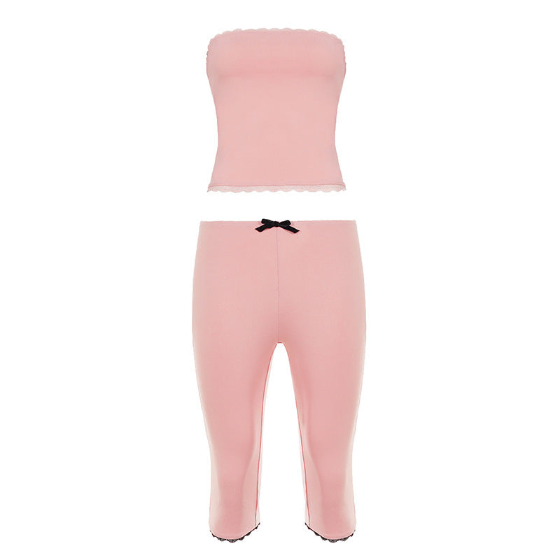 Damen Schlafanzug-Set mit Bustier und Capri-Hosen EB