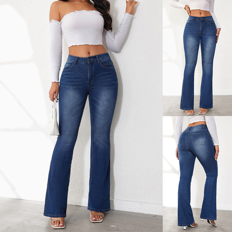 Damen Flared Jeans im Vintage-Stil mit hohem Bund und elastischem Stretch EB