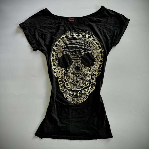 Damen T-Shirt mit schickem Skelettmotiv und Glitzerakzenten EB