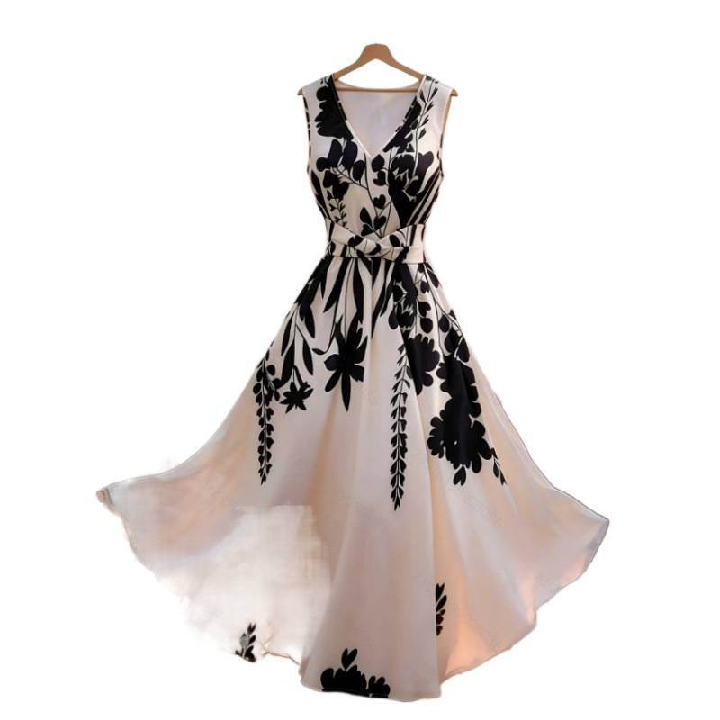 Damen Maxikleid mit floralem Design und taillierbarem Gürtel EB