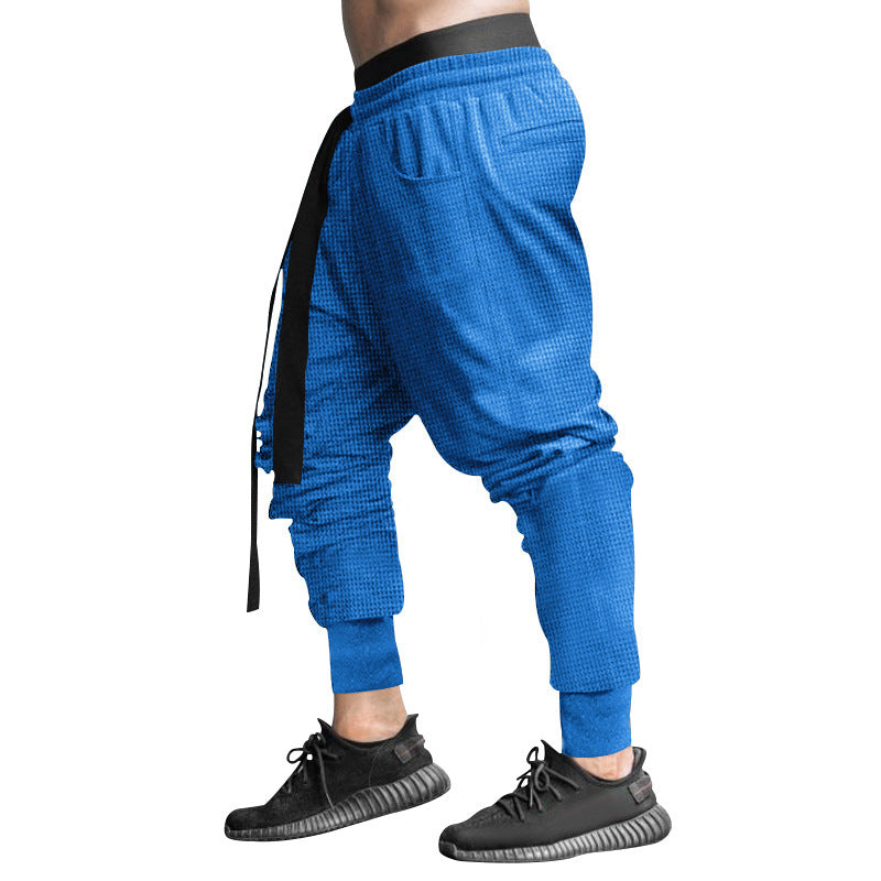 Herren nan Waffelstruktur-Jogginghose mit tiefem Schritt elastischem Komfortbund und konischem Beinabschluss EB