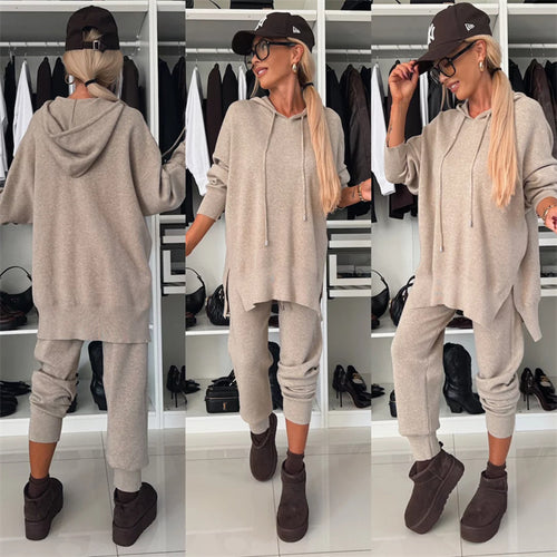 Damen Bequeme Oversized-Hoodie und Jogginghose Kombination EB