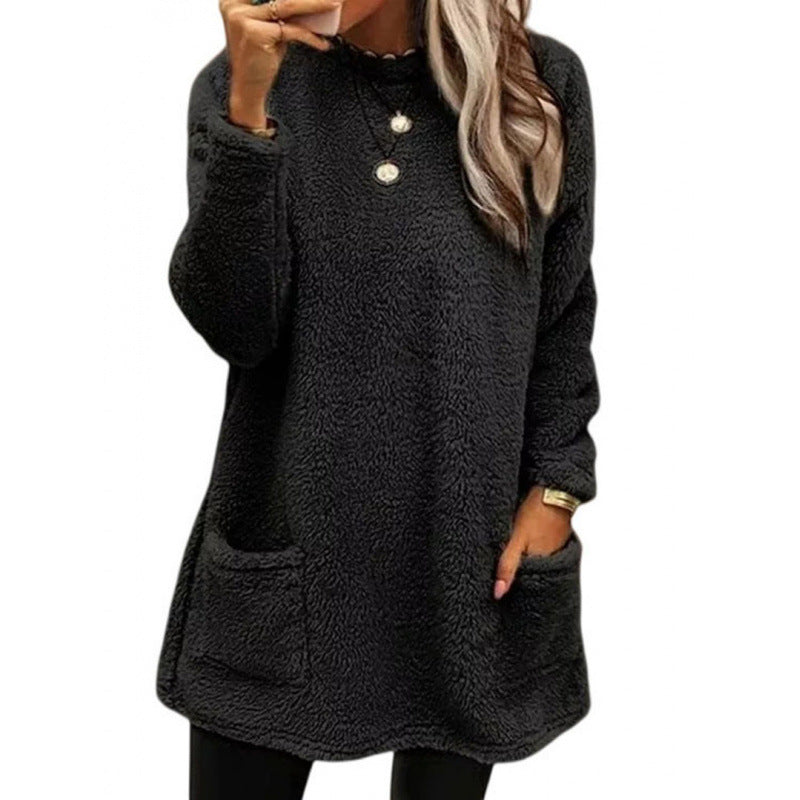 Damen Pullover mit weichem Teddy-Fleece und praktischen Taschen EB