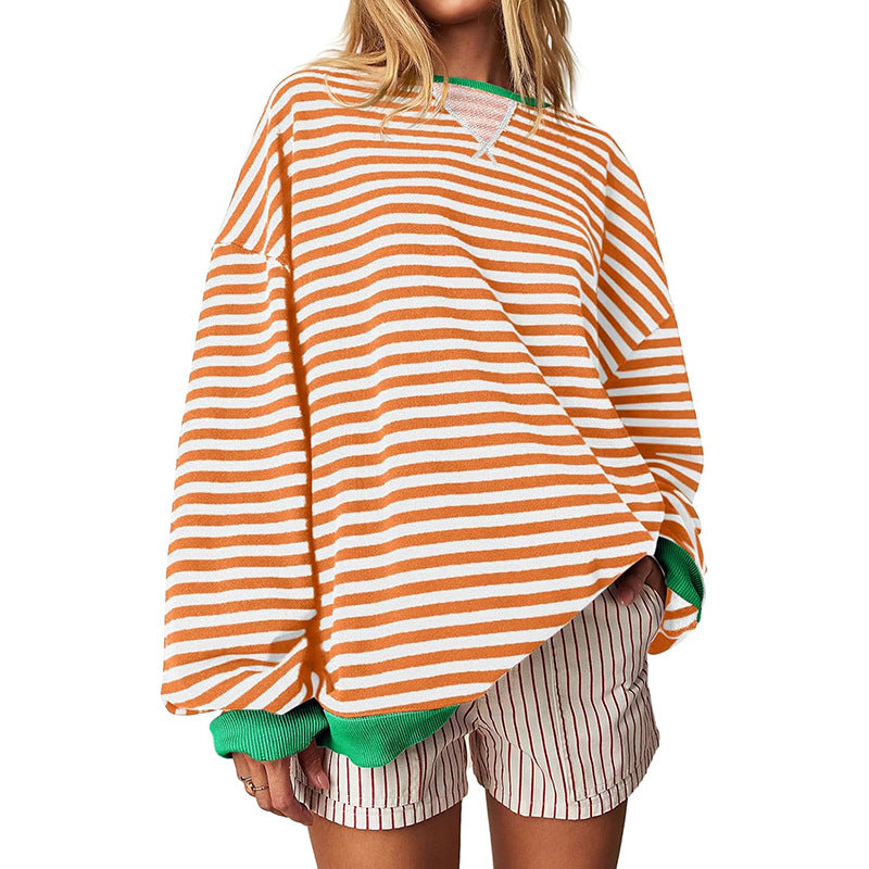 Damen Bequeme Streifenpulli mit Raglanärmeln und elastischen Bündchen EB