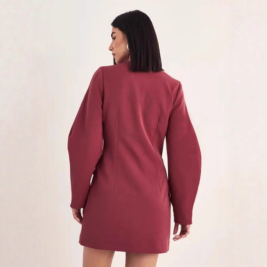 Damen Tailliertes Blazer-Minikleid mit Ballonärmeln und Pattentaschen EB