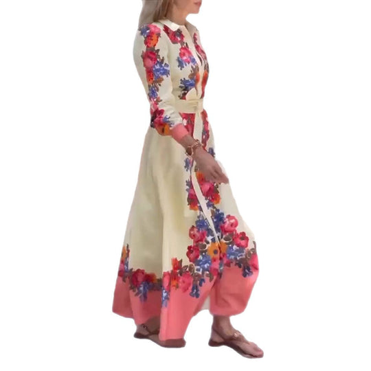 Damen Maxikleid mit floralem Design und eleganter Knopfdetail Heidi-Mode