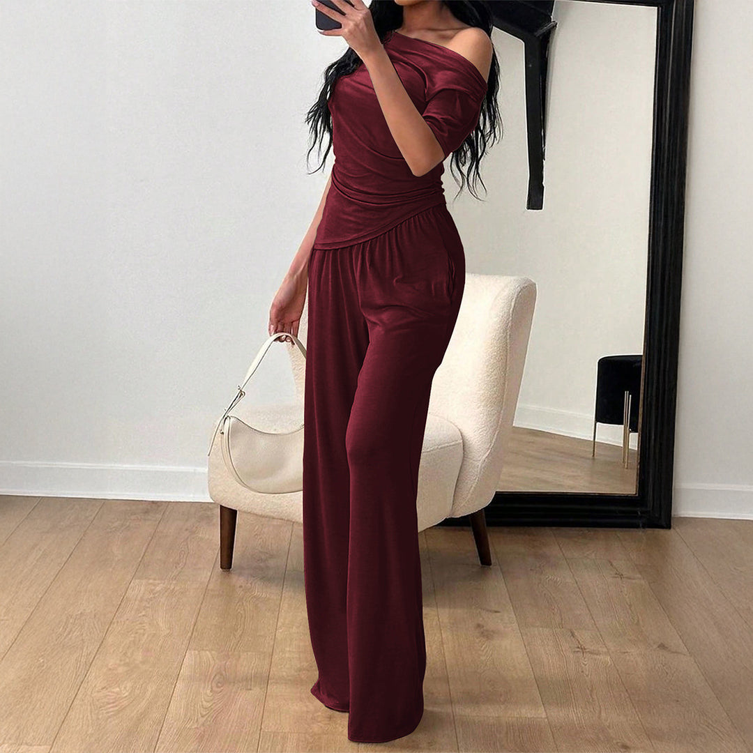 Damen Eleganter Overall mit Wickeldesign und weitem Bein EB